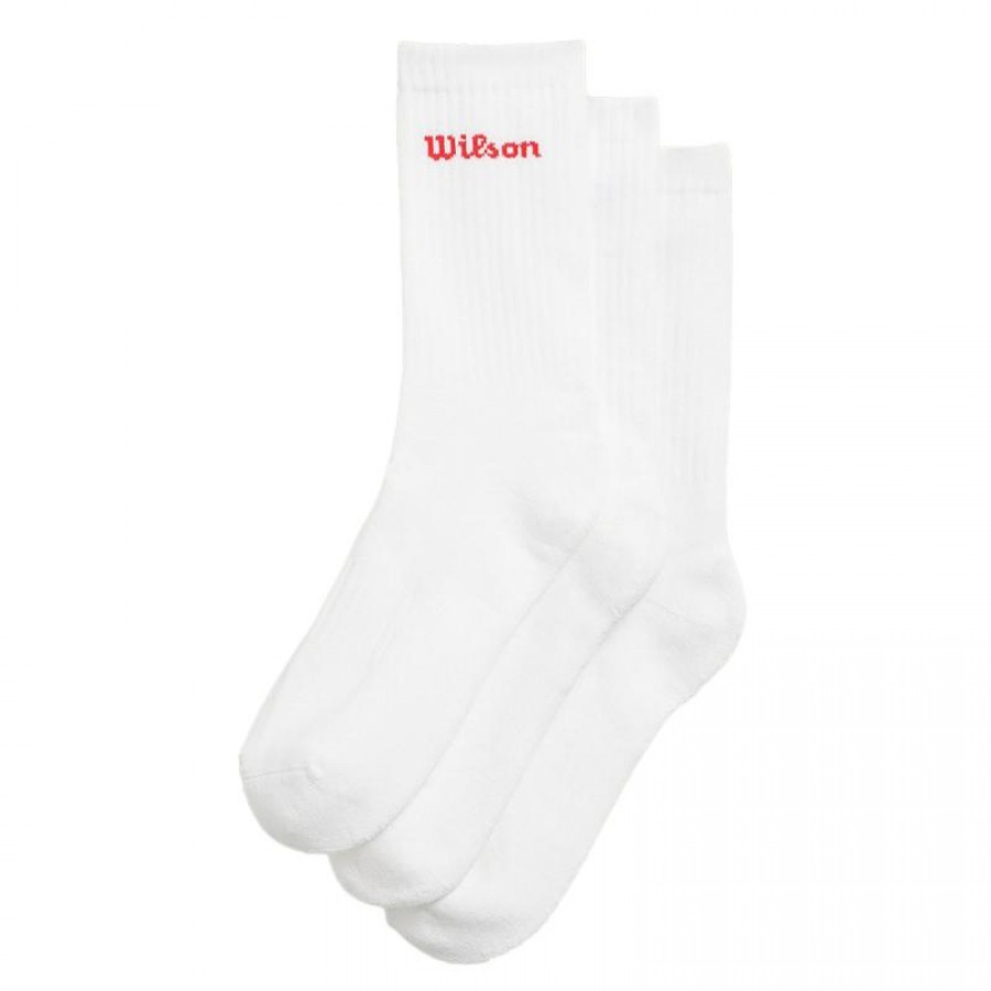 Wilson Crew Blanc Rouge Chaussettes 3 Paires
