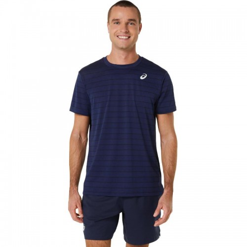 T-shirt Asics Court Stripe Marine Preto T-shirt Asics Court Stripe Marine Preto