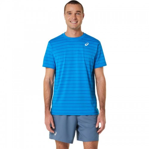 Camiseta Asics Court Listras SS Azul Camiseta Asics Court Listras SS Azul
