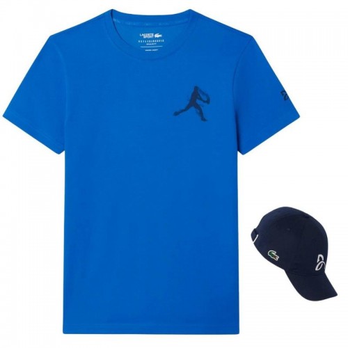 Pack Camiseta Lacoste Novak Djokovic Azul y Gorra Marino