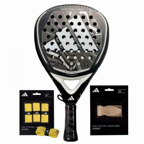 Adidas Bisoke Attk Carbon 2024 Pacote de Raquete com Overgrips e Protetor